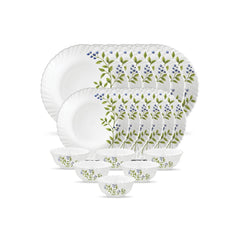 La Opala Novo Collection Opal Glass Crockery | for Family of 6 | Dinner Set 18 pcs Petite Roses | Plates & Bowls for Dining | Microwave Safe | 100% Vegetarian | Extra Strong | Light & White