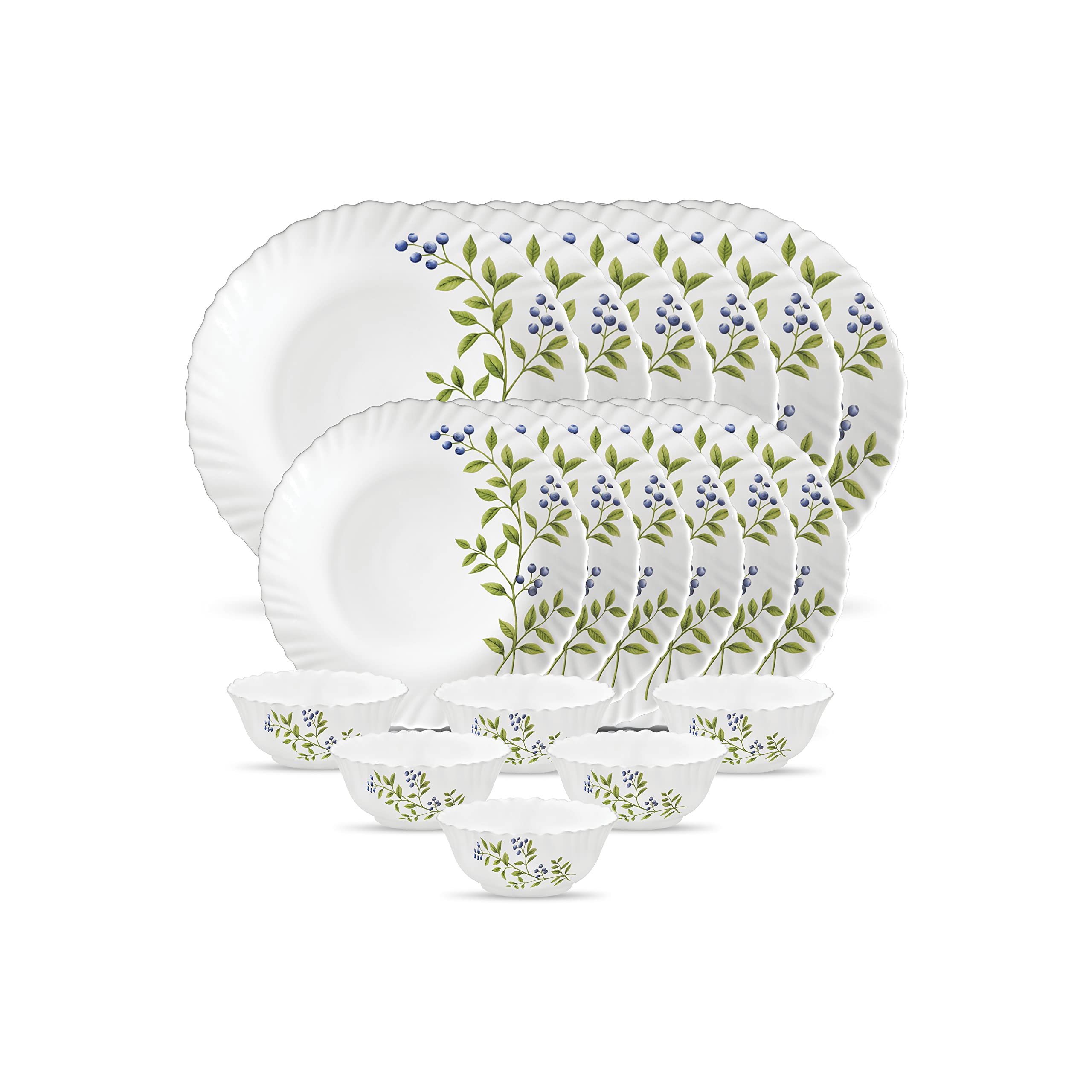 La Opala Novo Collection Opal Glass Crockery | for Family of 6 | Dinner Set 18 pcs Petite Roses | Plates & Bowls for Dining | Microwave Safe | 100% Vegetarian | Extra Strong | Light & White