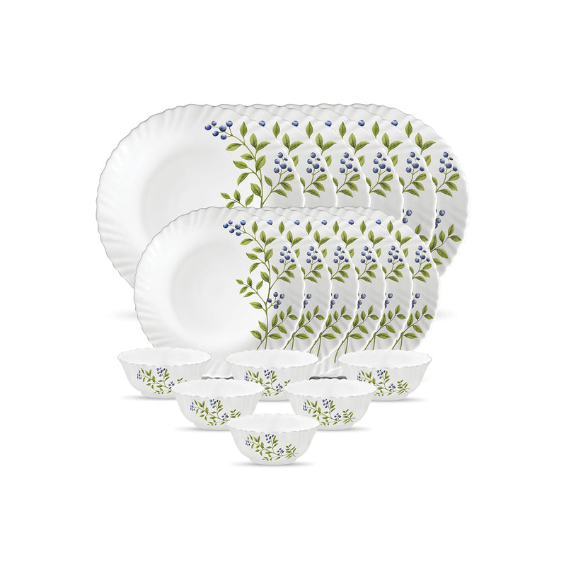 La Opala Novo Collection Opal Glass Crockery | for Family of 6 | Dinner Set 18 pcs English Lavender | Plates & Bowls for Dining | Microwave Safe | 100% Vegetarian | Extra Strong | Light & White