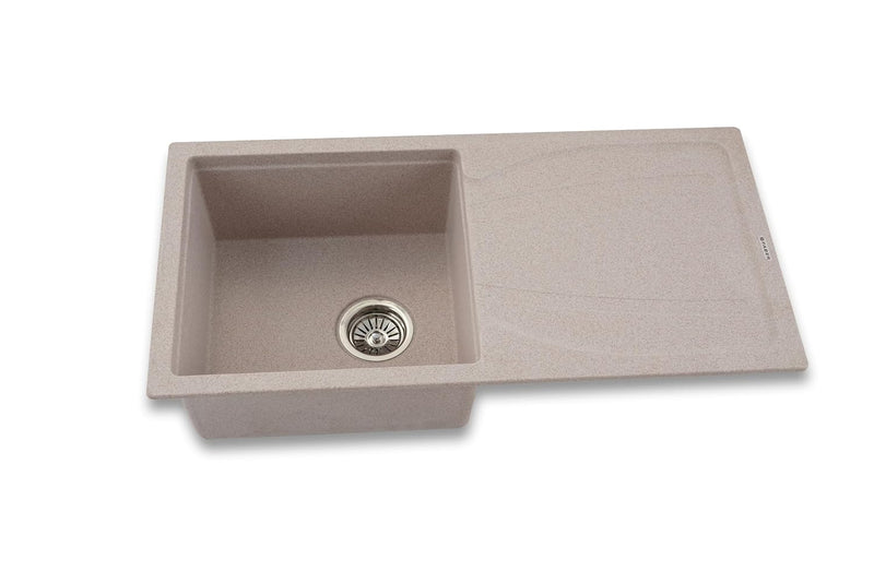 Faber Verona Ingranite34"X17"Single Bowl Sink with Drainboard & Plumbing Kit|25Yrs Warranty|Silent,Scratch,Dent & Heat R