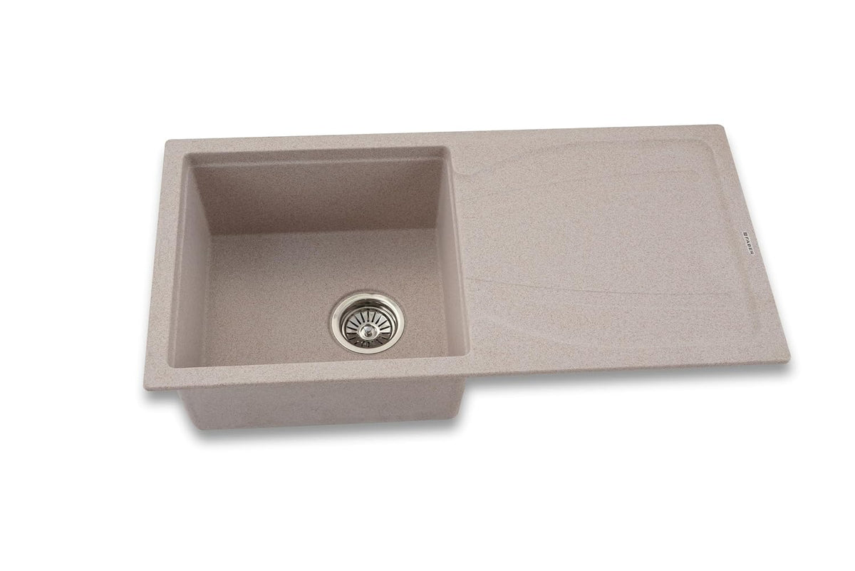 Faber Verona Ingranite34"X17"Single Bowl Sink with Drainboard|Includes Plumbing Waste Kit|25 Years Warranty|Silent,Scrat