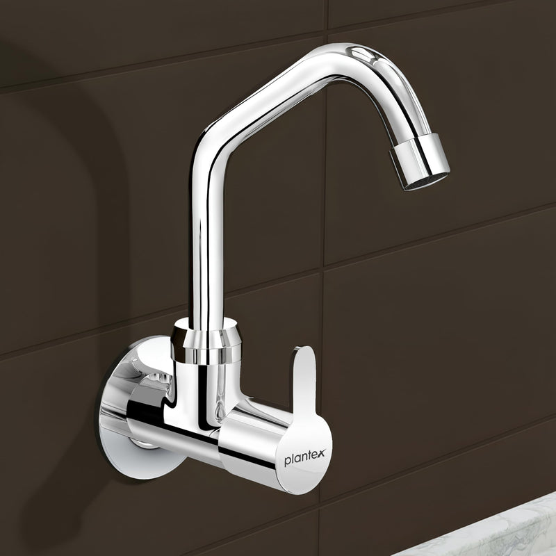 Plantex Pure Brass Kitchen Sink Tap with 360° Extended Swivel Spout/Basin Tap with Water Saving Aerator/Sink Tap for Kitchen Basin with Brass Wall Flange-7 Year Warranty (FLO-810- Chrome)-1