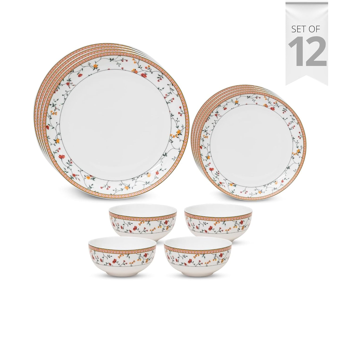Clay Craft Fine Ceramic Eco Dinner Set, Enchanting Gold, for Family of 4, Dinner Set Ceramic, Crockery Set, Dining Set for Dinner, Crockery Set for Gift, Kitchen Set (ECO1, 12 Pieces)
