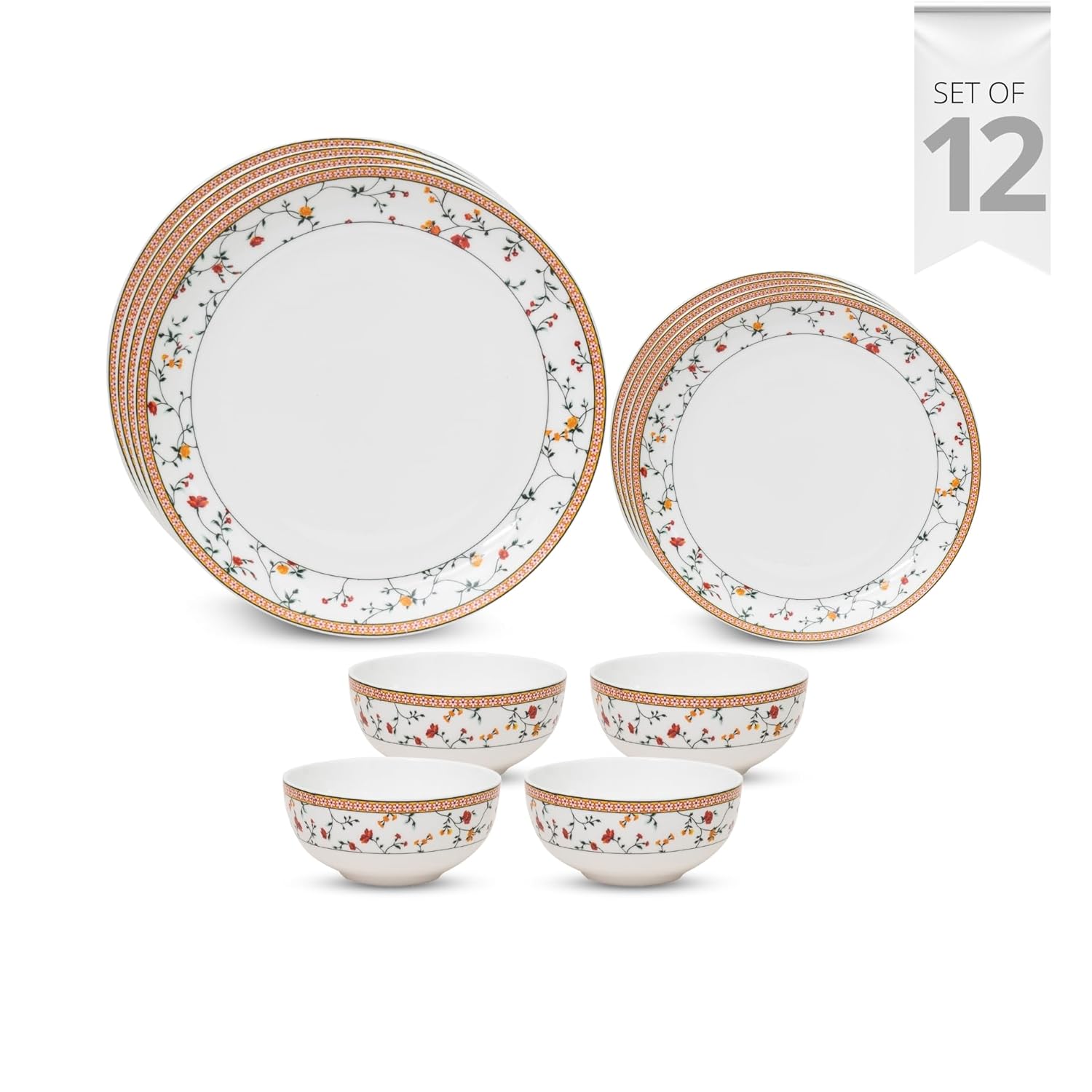 Clay Craft Fine Ceramic Eco Dinner Set, Enchanting Gold, for Family of 4, Dinner Set Ceramic, Crockery Set, Dining Set for Dinner, Crockery Set for Gift, Kitchen Set (ECO1, 12 Pieces)