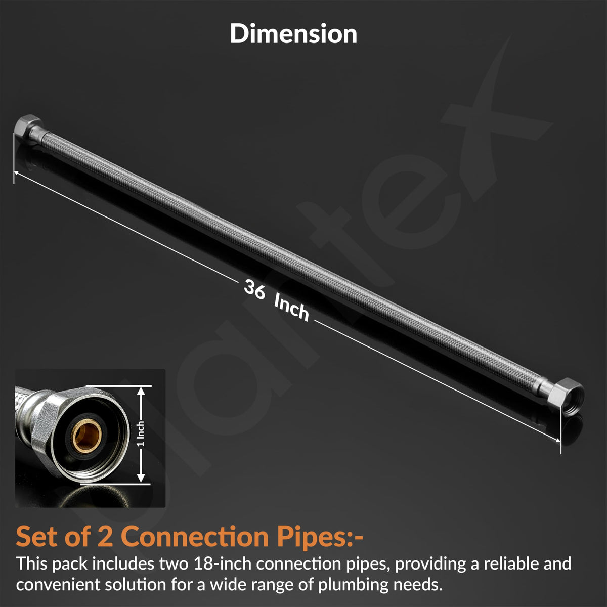 Plantex Stainless Steel Leak Proof Geyser Connection Pipe | 36 Inch Hot & Cold Water Geyser Pipe | Set of 2 | G1/2 Thread | Connection Pipe for Water Heater, Mixer & Sink | Chrome(pk-2)-4
