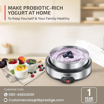 Prestige Electric Yoghurt Maker with Storage Lid| Stainless Steel Inner Pot| Low Energy Consumption| 360 Degree Uniform Heating| PYM 02
