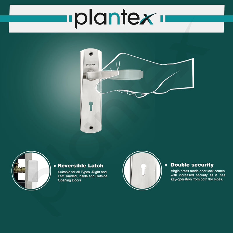 Plantex Heavy-Duty Door Lock Set - Main Door Lock Handle Set/Mortise Lock with 3 Keys for Home- Pack of 1 (8130-Matt)-5
