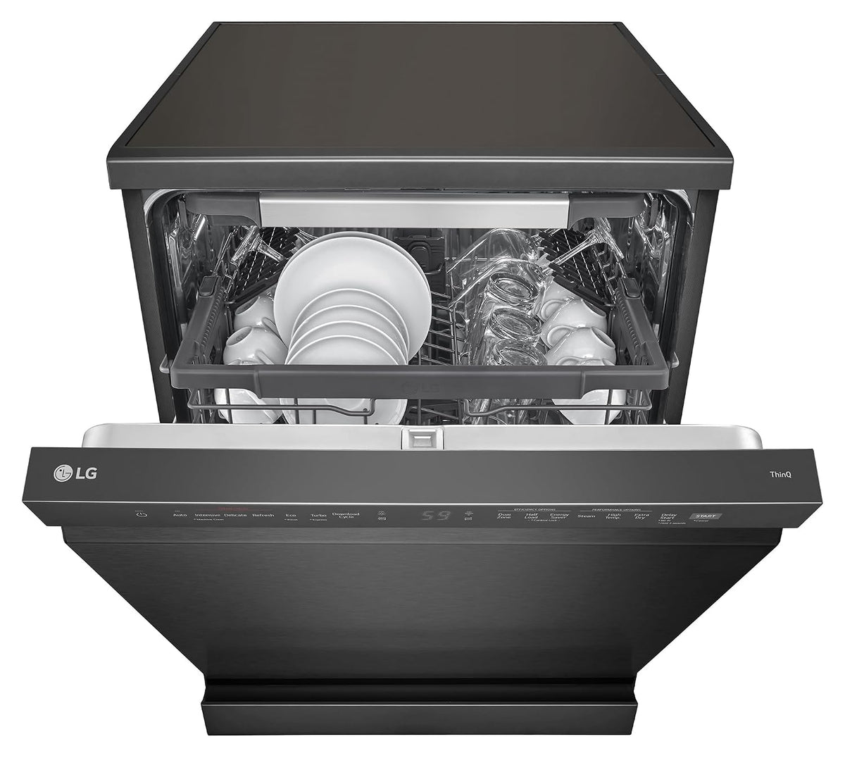 LG 15 Place Settings with TrueSteam Technology Freestanding Dishwasher (DFB435FM, Matte Black, Auto Open Door, QuadWash, EasyRack Plus-Easy to load)-4