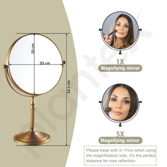 Plantex Premium Brass Magnifying Mirror/Dual Side Makeup Mirror with Stand/Shaving Mirror for Bathroom with 5x/1x Magnification (8 Inch-Brass Antique/Tabletop)-2