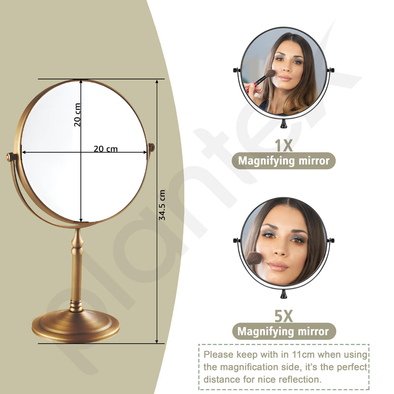 Plantex Premium Brass Magnifying Mirror/Dual Side Makeup Mirror with Stand/Shaving Mirror for Bathroom with 5x/1x Magnification (8 Inch-Brass Antique/Tabletop)-2