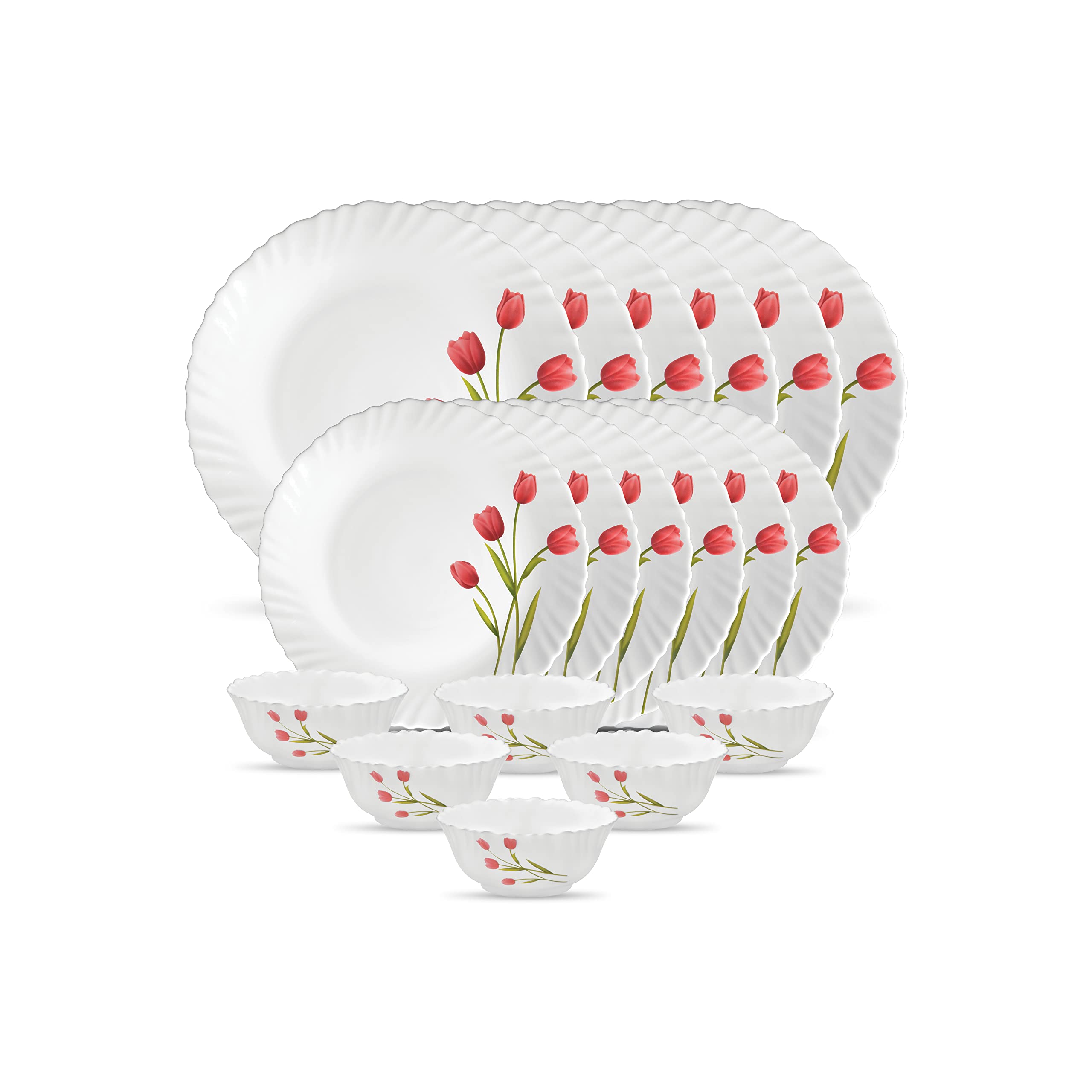 La Opala Novo Collection Opal Glass Crockery | for Family of 6 | Dinner Set 18 pcs English Lavender | Plates & Bowls for Dining | Microwave Safe | 100% Vegetarian | Extra Strong | Light & White