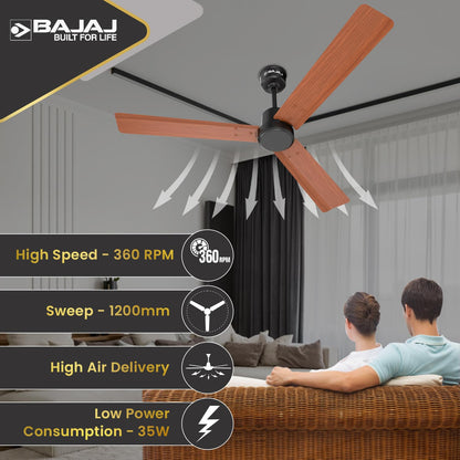 Bajaj Classico Sleek Wood 1200MM (48”) BLDC Ceiling Fans For Home | BEE 5 Star Rated Energy Efficient Ceiling Fan | Sleek Compact Design | Wooden Finish | RF Remote | 2-Yr Warranty 【Maple Wood】