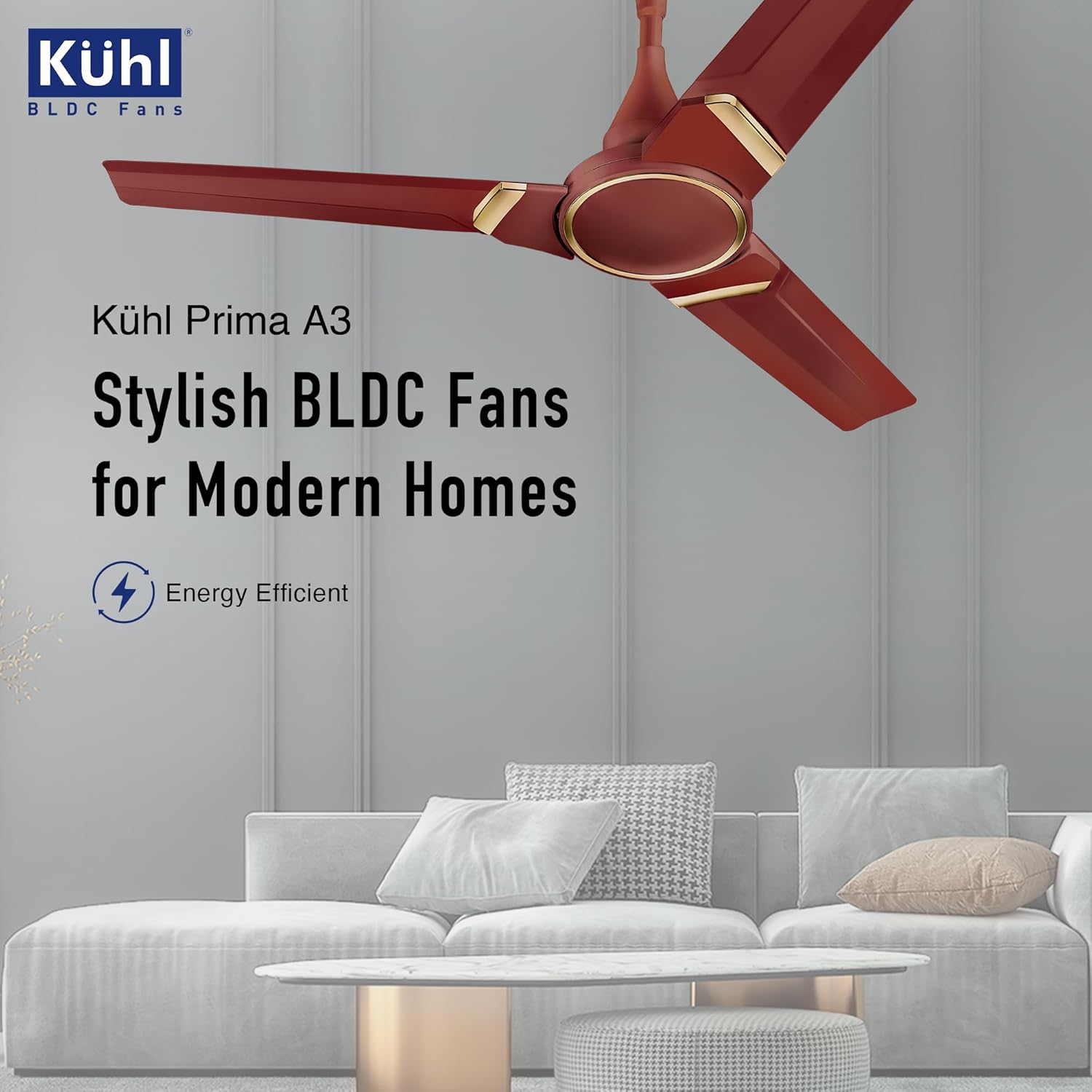 KUHL Prima A3 1200mm BLDC Ceiling Fan with Remote | INR 300 Off on Exchange | 5- Rated | High Airflow | Saves up to 65% Electricity | 5-Year Warranty | Brown