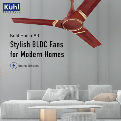 KUHL Prima A3 1200mm BLDC Ceiling Fan with Remote | INR 300 Off on Exchange | 5- Rated | High Airflow | Saves up to 65% Electricity | 5-Year Warranty | Brown