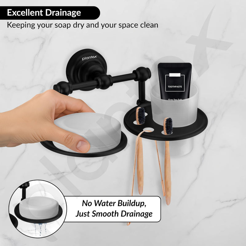 Plantex 304 Stainless Steel Skyllo Soap and Brush Holder Stand for Bathroom and Wash Basin (Black)-6