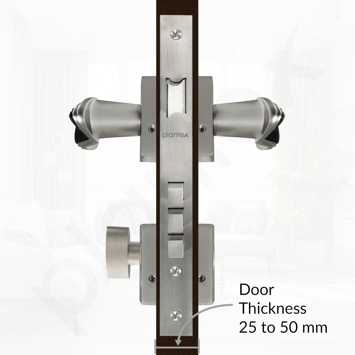 Plantex Main Door Lock/Mortise Lock for Doors - Robust Door Handle for Home with Brass Locks Body & Cylinder (PT-014, Satin & Black)-5