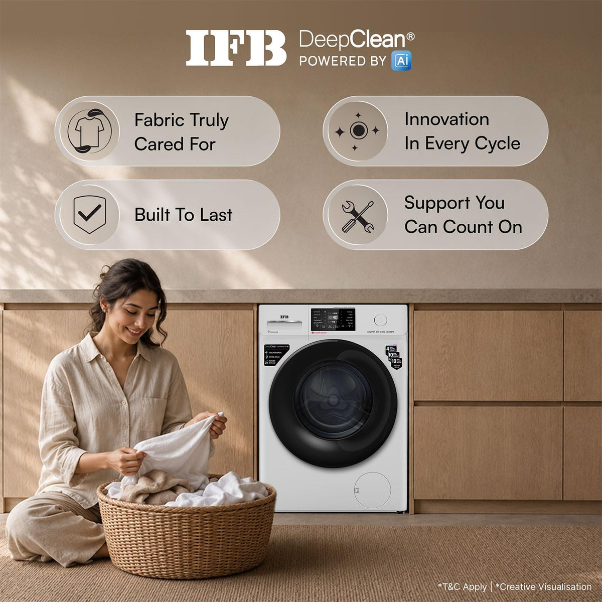 IFB 8 Kg 5 Star, 9 Swirl Wash, Steam Refresh, Eco Inverter Motor, WiFi Enabled, DeepClean® Ai Powered Fully Automatic Fr