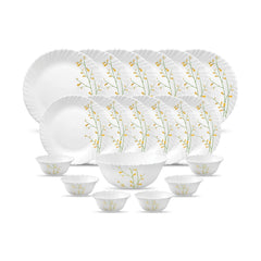 La Opala Diva Classique Collection Opal Glass Crockery | for Family of 6 | Dinner Set 19 pcs Citron Weave | Plates & Bowls for Dining | Microwave Safe | 100% Vegetarian | Extra Strong | White
