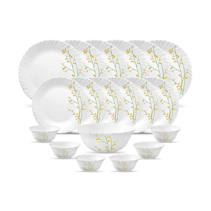 La Opala Diva Classique Collection Opal Glass Crockery | for Family of 6 | Dinner Set 19 pcs Tulip Passion | Plates & Bowls for Dining | Microwave Safe | 100% Vegetarian | Extra Strong | White