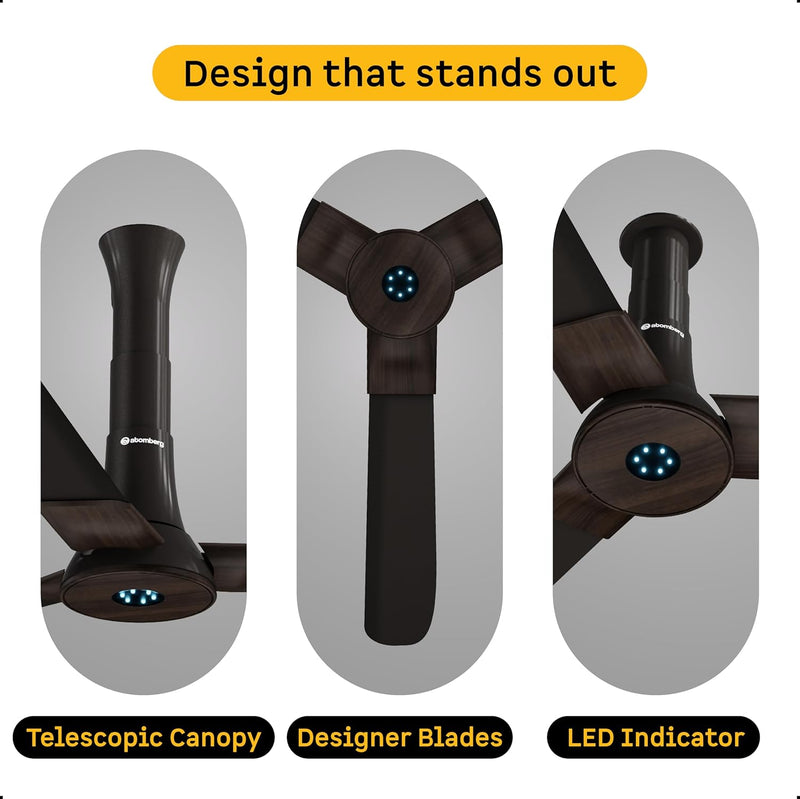 atomberg Studio+ 1200mm BLDC Ceiling Fan with Remote Control | BEE 5 star Rated Energy Efficient Ceiling Fan | High Air Delivery with LED Indicators | 2+1 Year Warranty (Earth Brown)