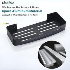Plantex Bathroom Shelf for Wall/Space Aluminium Wall Mounted Shelf for Bathroom with Removable Hooks/Floating Shelf/Bathroom Organiser - 12x5 inches, Black (Pack of 1)-3
