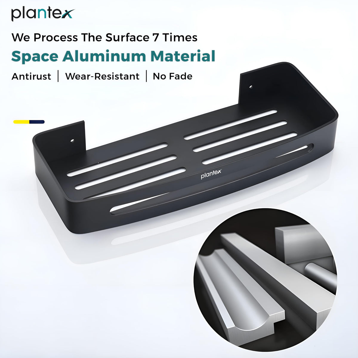 Plantex Bathroom Shelf for Wall/Space Aluminium Wall Mounted Shelf for Bathroom with Removable Hooks/Floating Shelf/Bathroom Organiser - 12x5 inches, Black (Pack of 1)-3