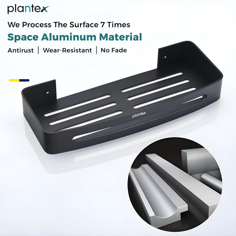 Plantex Bathroom Shelf for Wall/Space Aluminium Wall Mounted Shelf for Bathroom with Removable Hooks/Floating Shelf/Bathroom Organiser - 12x5 inches, Black (Pack of 1)-3