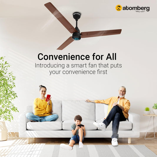 atomberg Renesa Smart 1200mm BLDC Ceiling Fan with IoT & Remote | Energy Efficient Ceiling Fan | Ceiling fan for Living Room | High Air Delivery with LED Indicators (Brown & Black)