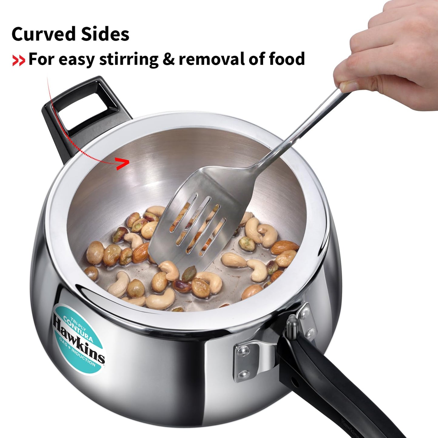 Hawkins 5 Litre Triply Contura Pressure Cooker, Triply Stainless Steel Induction & Contura shaped Cooker, Silver (SSTCO50)