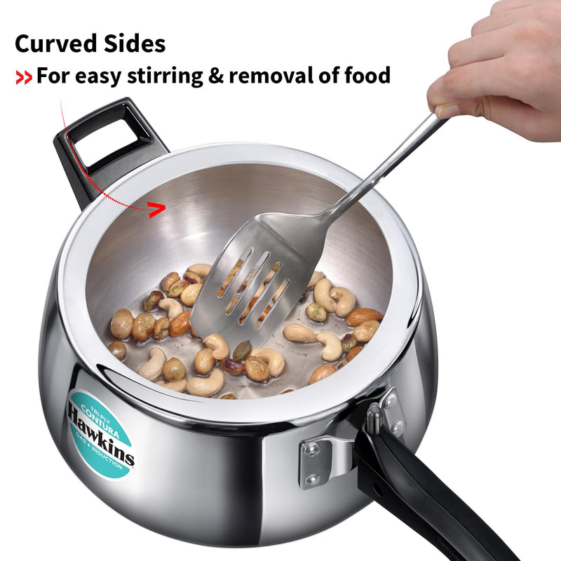 Hawkins 5 Litre Triply Contura Pressure Cooker, Triply Stainless Steel Induction & Contura shaped Cooker, Silver (SSTCO50)