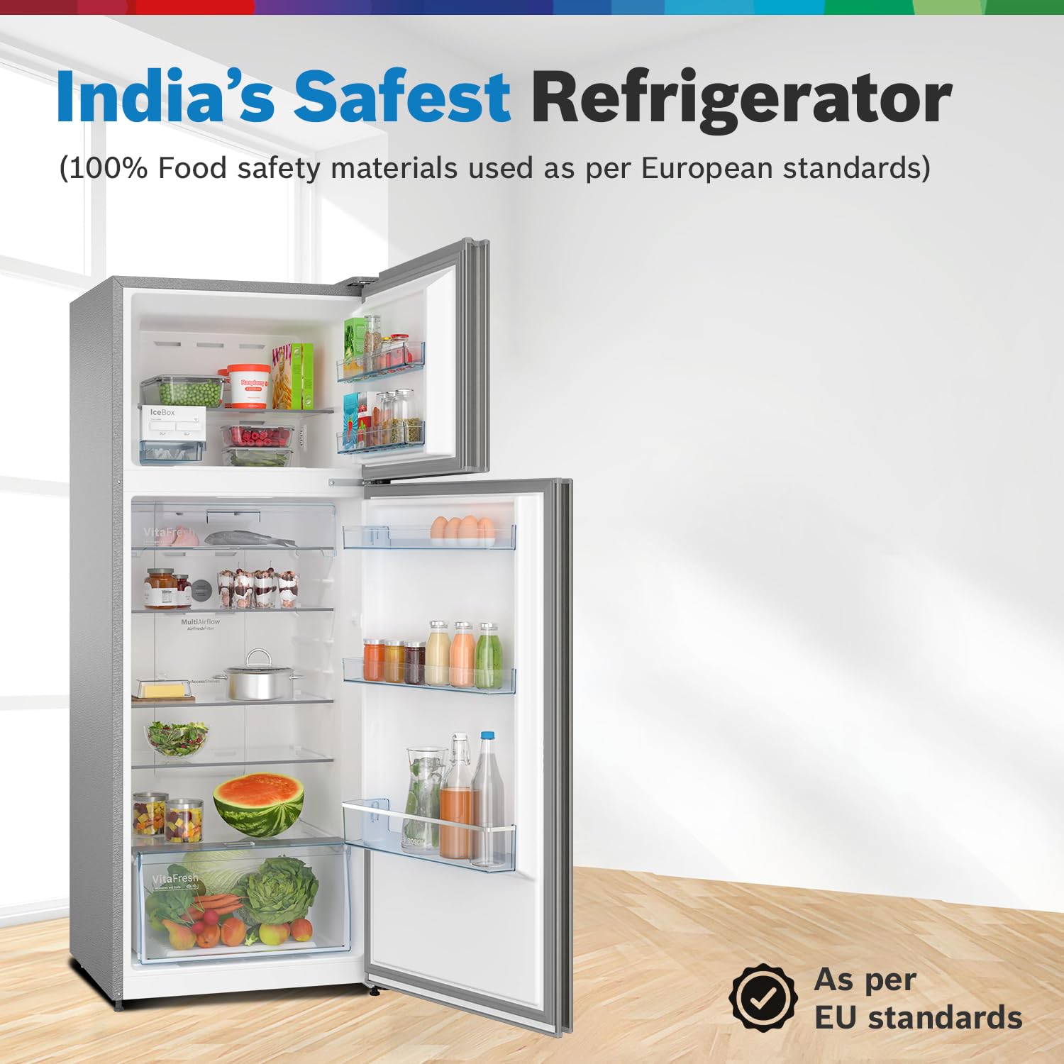 Bosch 243L 3 Star Inverter Frost free Double Door Refrigerator (2023 Model, CTC27S031I, 6-in-1 Convertible, 18 Hours Cooling Retention, Digital Display, Super Freeze, 80min Covert, Silver Inox)