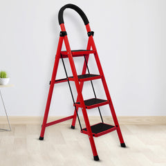 Plantex Cheston Premium GI Steel Foldable 4 Step Ladder for Home/Wide Anti Slip Steps (Black)