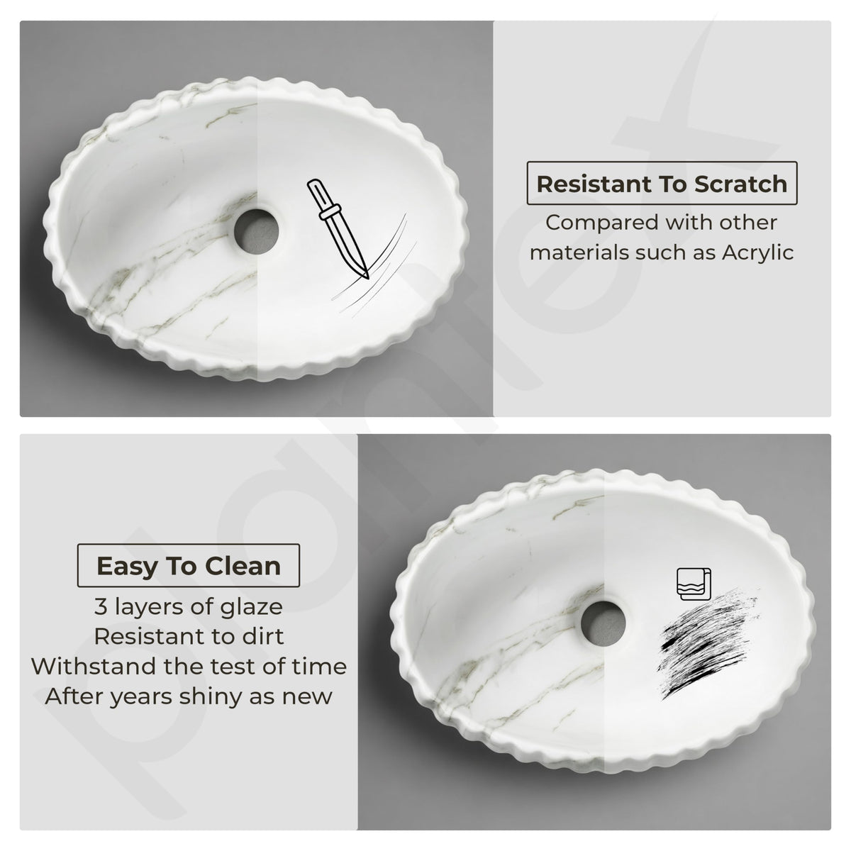 Plantex Ceramic Basin for Bathroom/Table Top Ceramic Basin/Washbasin for Bathroom (Marble Finish - 19.5 x 14 x 6 Inch)-6