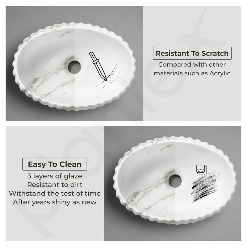 Plantex Ceramic Basin for Bathroom/Table Top Ceramic Basin/Washbasin for Bathroom (Marble Finish - 19.5 x 14 x 6 Inch)-6