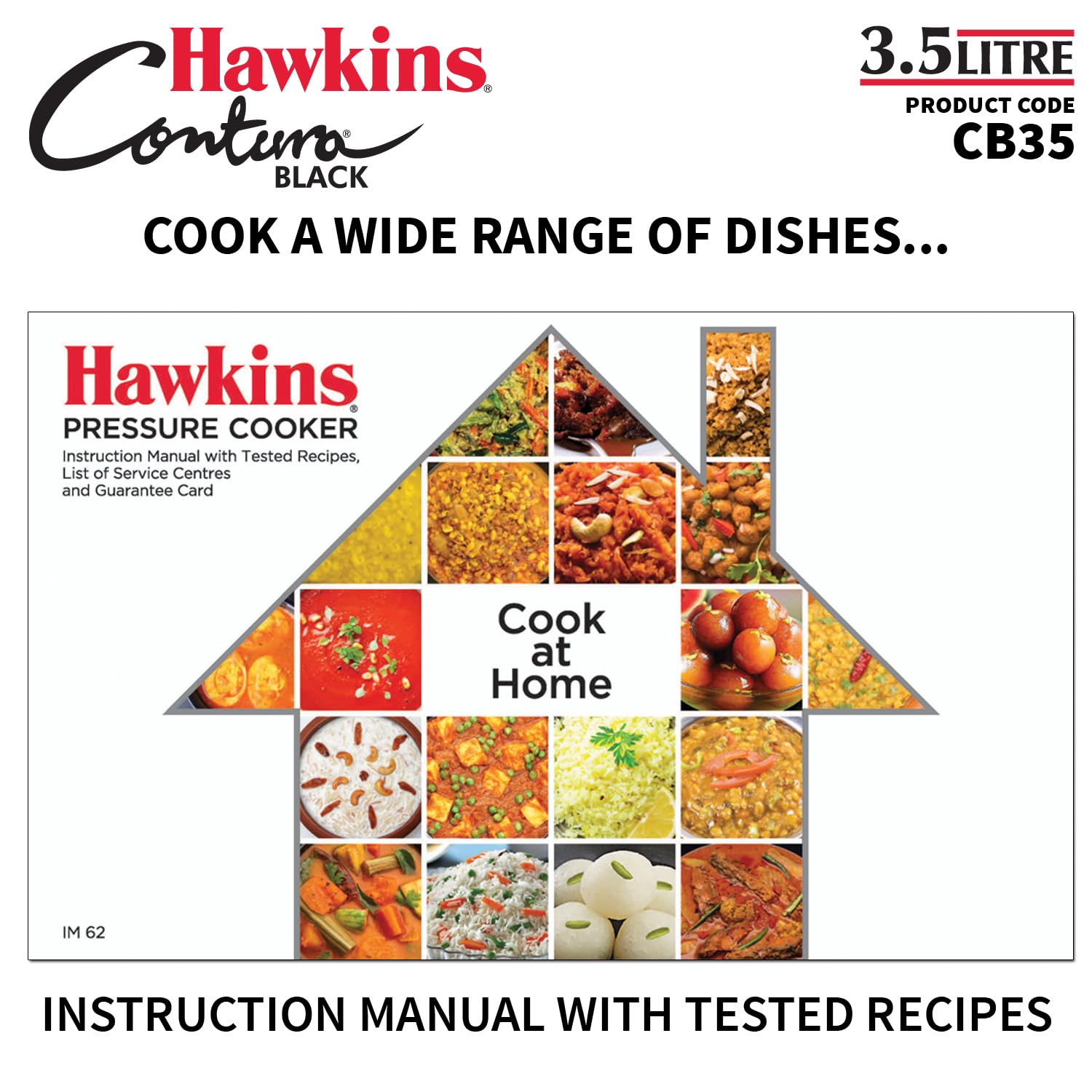 Hawkins 3.5 Litre Contura Black Pressure Cooker, Hard Anodised Inner Lid Cooker, Handi Cooker, Black (CB35)