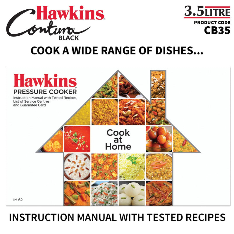 Hawkins 3.5 Litre Contura Black Pressure Cooker, Hard Anodised Inner Lid Cooker, Handi Cooker, Black (CB35)