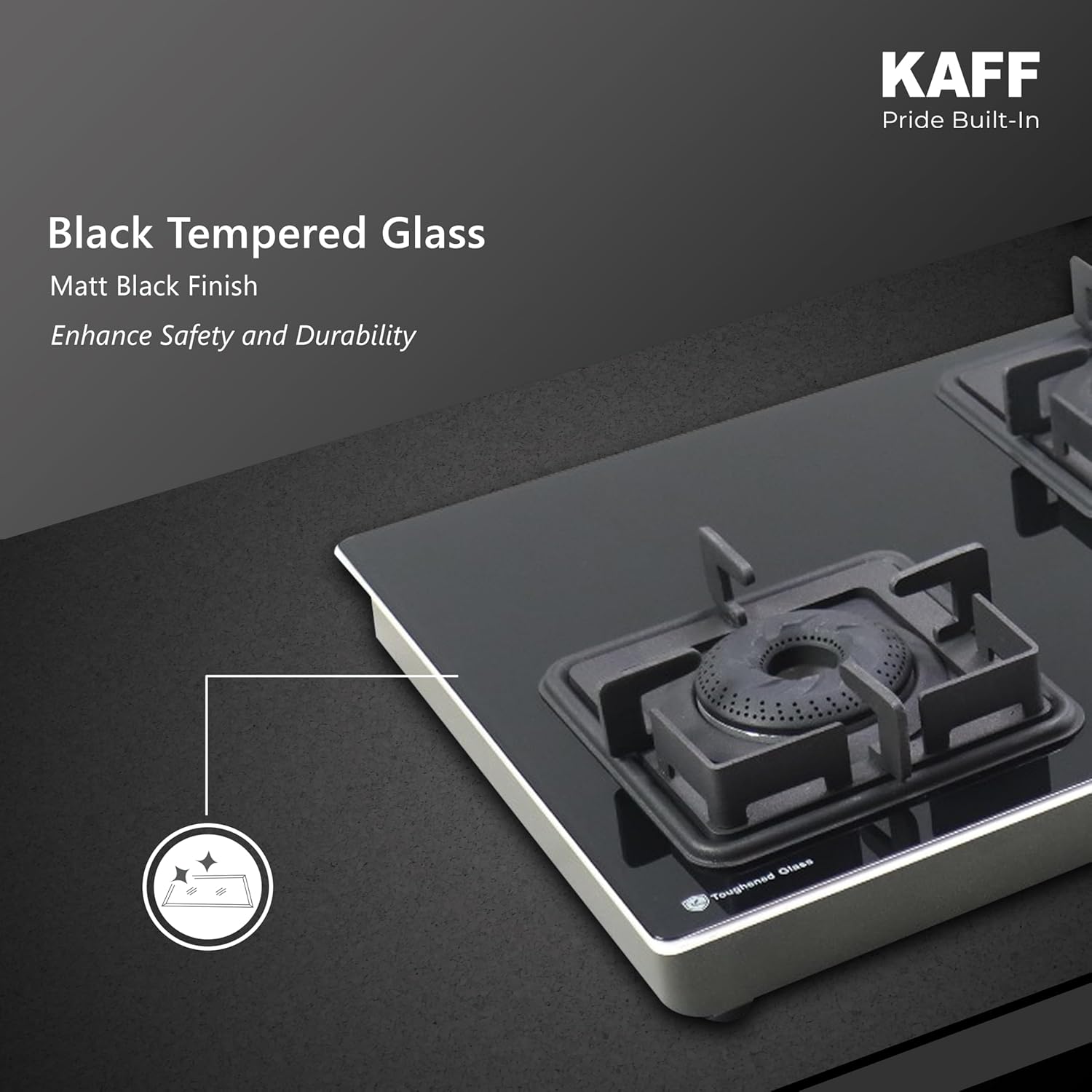 KAFF Gas Stove/Cooktop 3 Burners 77 CM, Black Coated Brass Burners With Auto Electric Ignition, Decorative SS Moulded Strip on All Sides for Edge Protection Black | CTQ773BAI