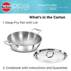Hawkins Pro 5 Litre Deep-Fry Pan, Triply Stainless Steel Kadhai with Stainless Steel Handles and Stainless Steel Lid, Silver (PSK50S)