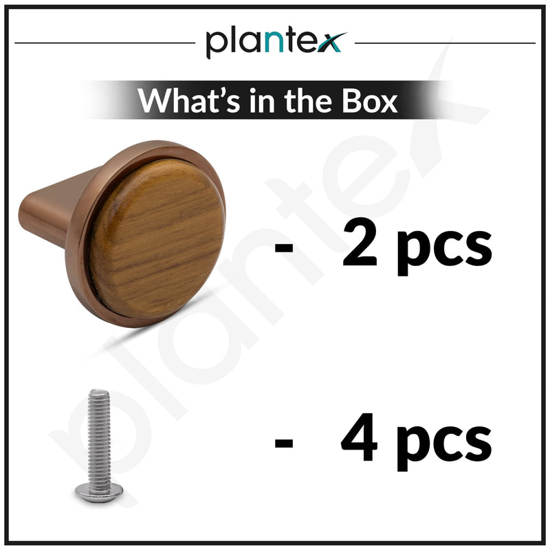 Plantex Round Drawer Knob/Pull-Push Knobs for Kitchen/Knobs for Cabinets/Bedroom Drawer - Pack of 2 (Small, Rose Gold & Wood)-4