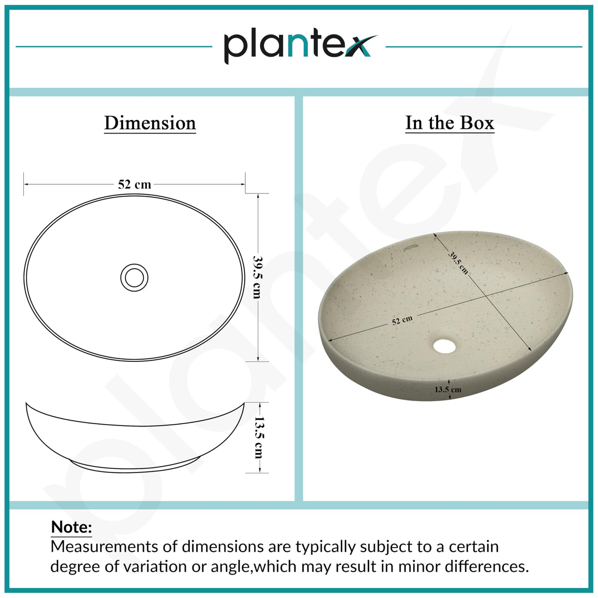 Plantex Table Top Wash Basin for Bathroom/Designer Ceramic Basin/Countertop Vessel Sink Basin/Wash Basin Over Counter for Home/Office (Beige - 20.5 x 15.5 x 5 Inch)-3