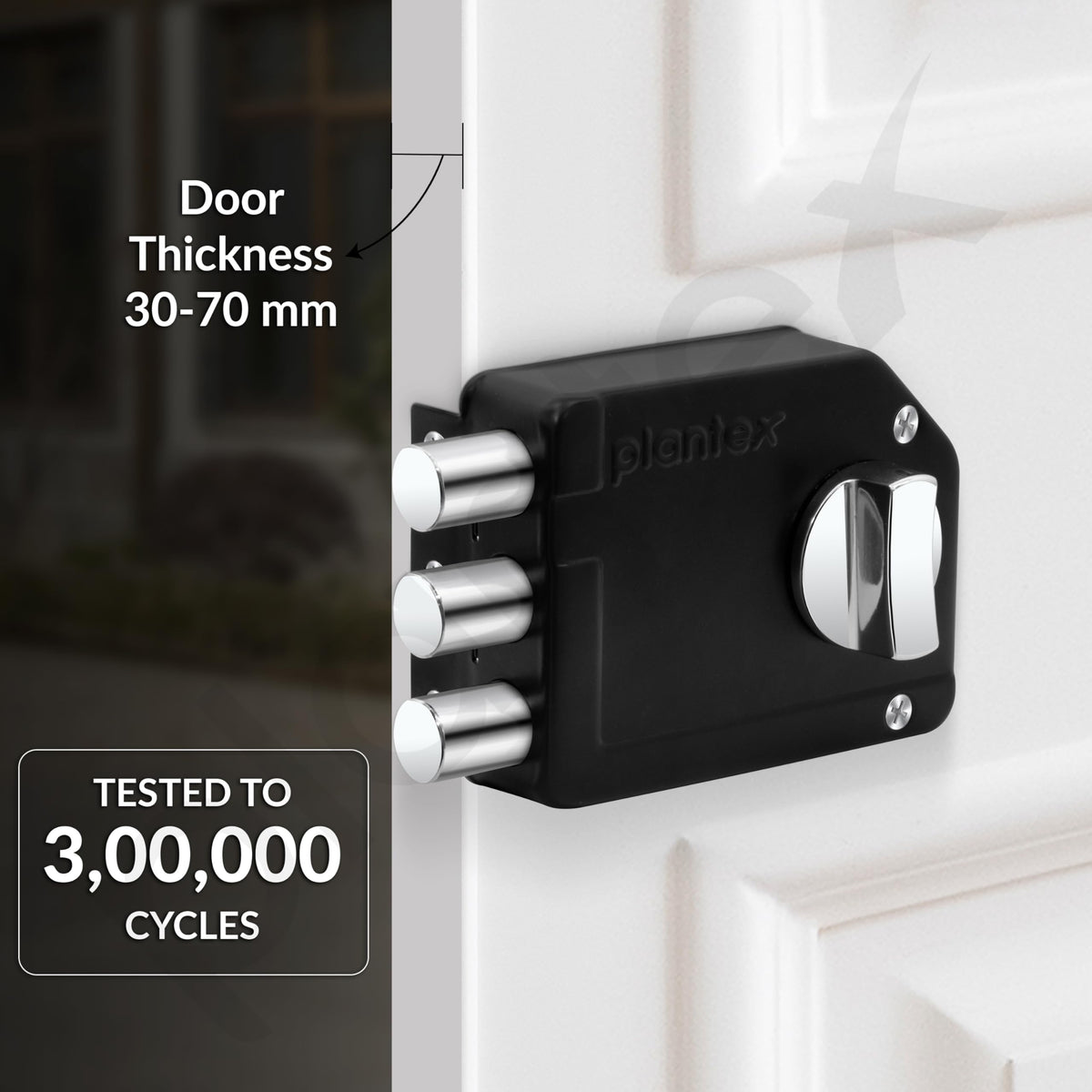 Plantex Brass Tri-Bolt Lock For Main Door/Heavy Duty Door Lock With 4 Keys/Suitable On Single Door For Home/Office/Hotel - Pack Of 1 (Z-Black) (Model APS-TB005)-2