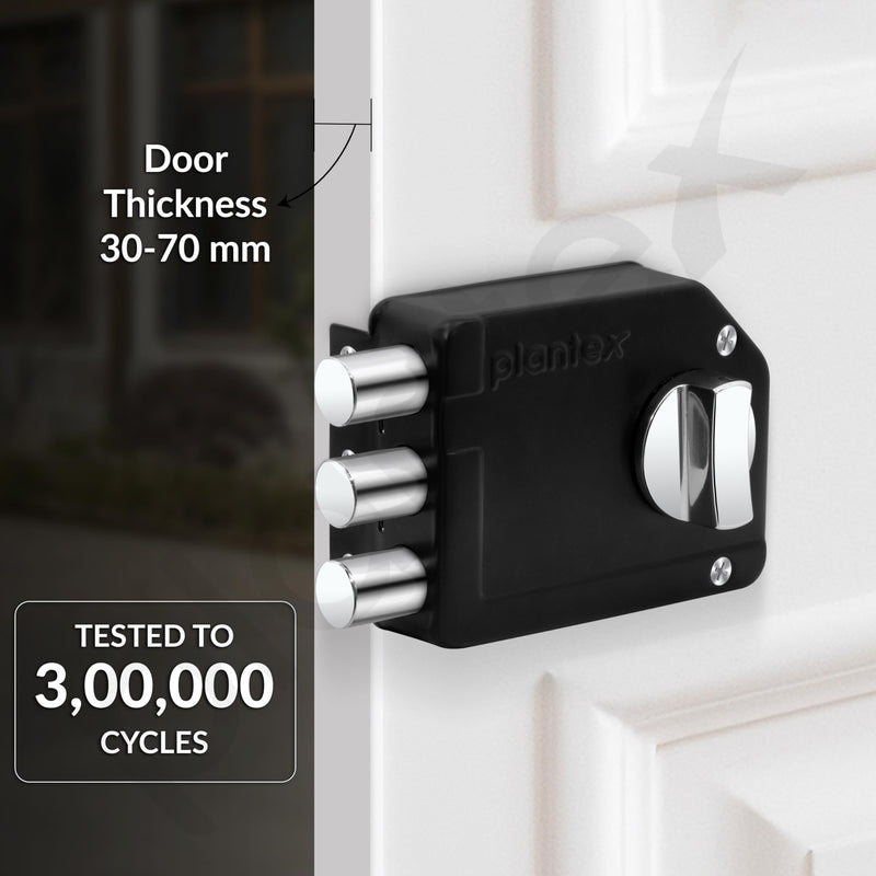 Plantex Brass Tri-Bolt Lock For Main Door/Heavy Duty Door Lock With 4 Keys/Suitable On Single Door For Home/Office/Hotel - Pack Of 1 (Z-Black) (Model APS-TB005)-2