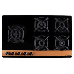 Faber Hobtop Utopia HT905 CRS BR CI AI 5 Brass Burner Auto Electric Ignition Glass Top, Black
