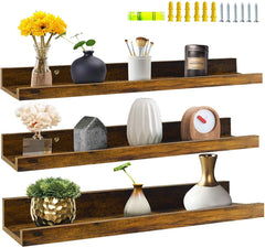 Sheesham Wood Wall Mounted Rustic Large Picture Ledge Floating Wall Shelf - (Set of 3) (36 INCHES)