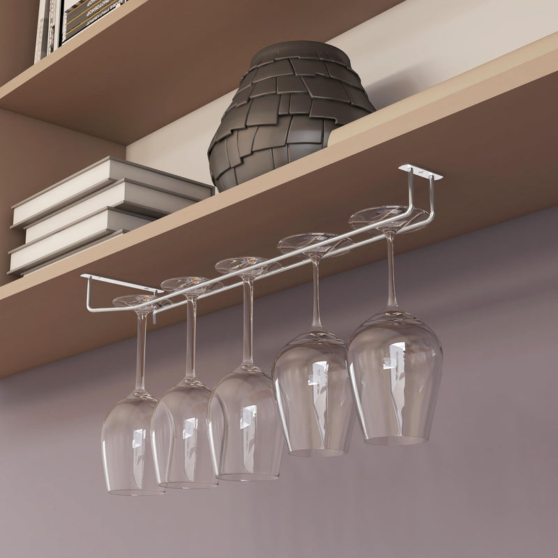 Plantex Stainless Steel Wine Glass Rack/Holder Upside Down Glass Hanging Organizer/Glass Hanging Stand for Pubs/Kitchen/Bars - (Single Line - L20 x W4.5 Inches), Tiered Shelf-1