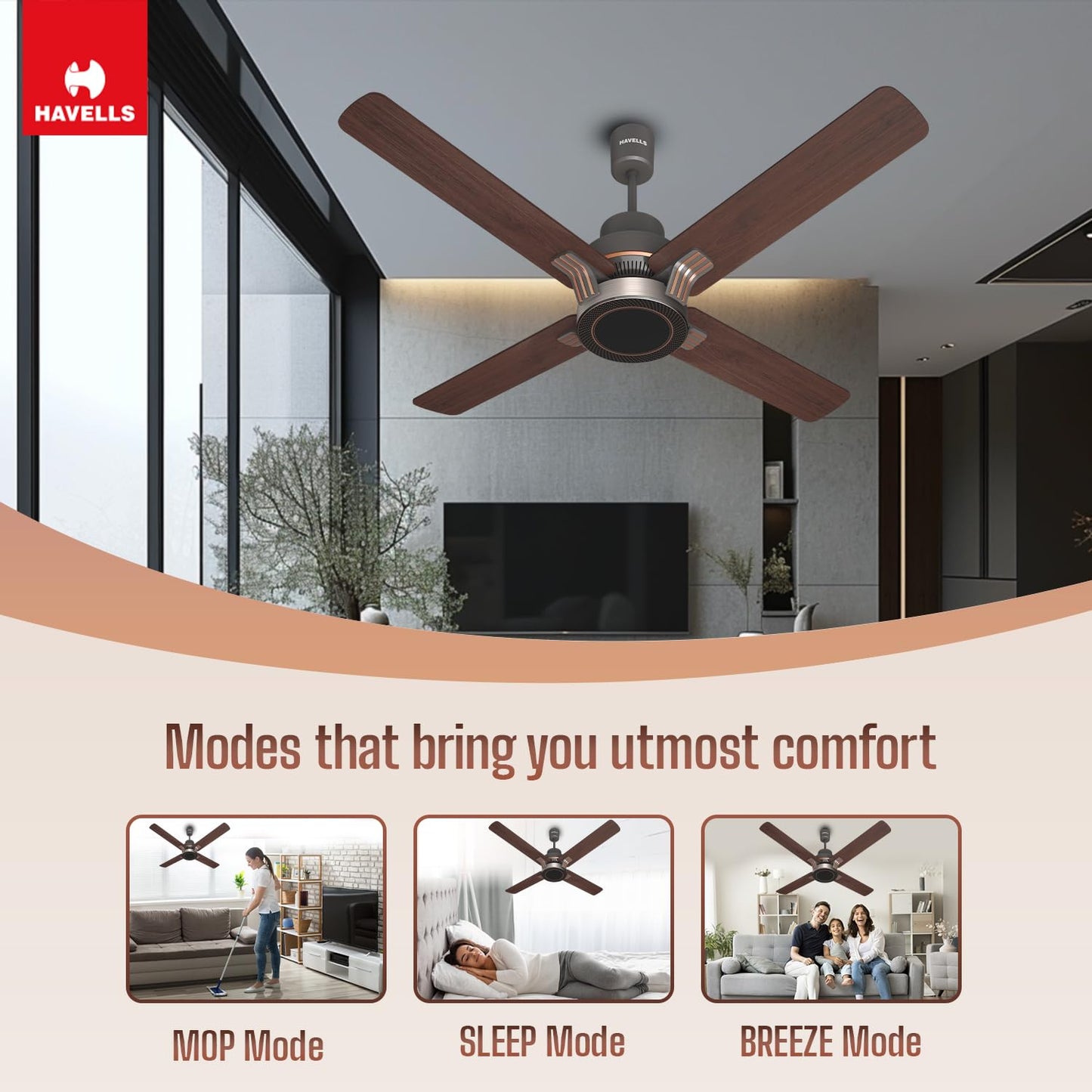Havells 1320Mm Florette Bldc Motor Ceiling Fan|Remote Controlled, High Air Delivery Fan|5 Stars Rated, Upto 60% Energy Saving, 2 Year Warranty|(Pack Of 1, Smoke Brown Wood)