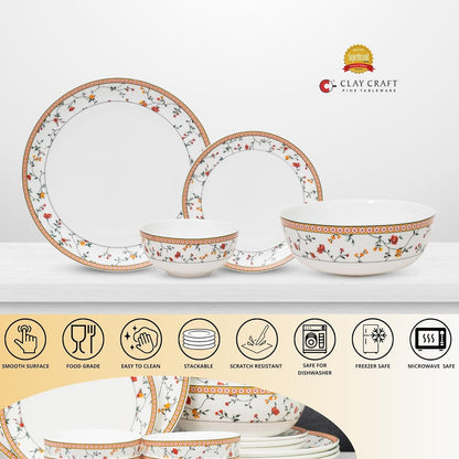 Clay Craft Fine Ceramic Eco Dinner Set, Enchanting Gold, for Family of 4, Dinner Set Ceramic, Crockery Set, Dining Set for Dinner, Crockery Set for Gift, Kitchen Set (ECO1, 14 Pieces)