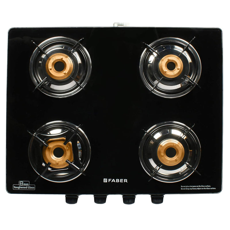 Faber high efficiency 4 Brass Burner gas stove, ISI Certified gas stove, with Jumbo Burner, Manual Ignition,double drip 