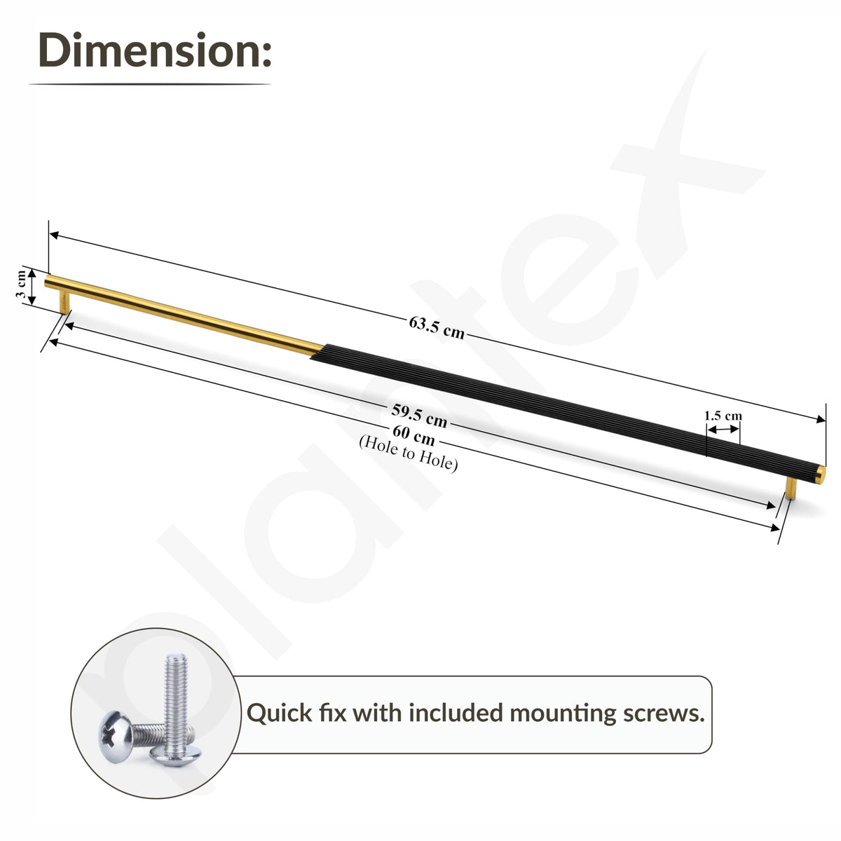 Plantex Stainless Steel & Aluminium Cabinet Handle/600mm Wardrobe Door Handle/Cupboard Pull-Push Handles for Home/Office - Pack of 2 (Black & Gold)-3