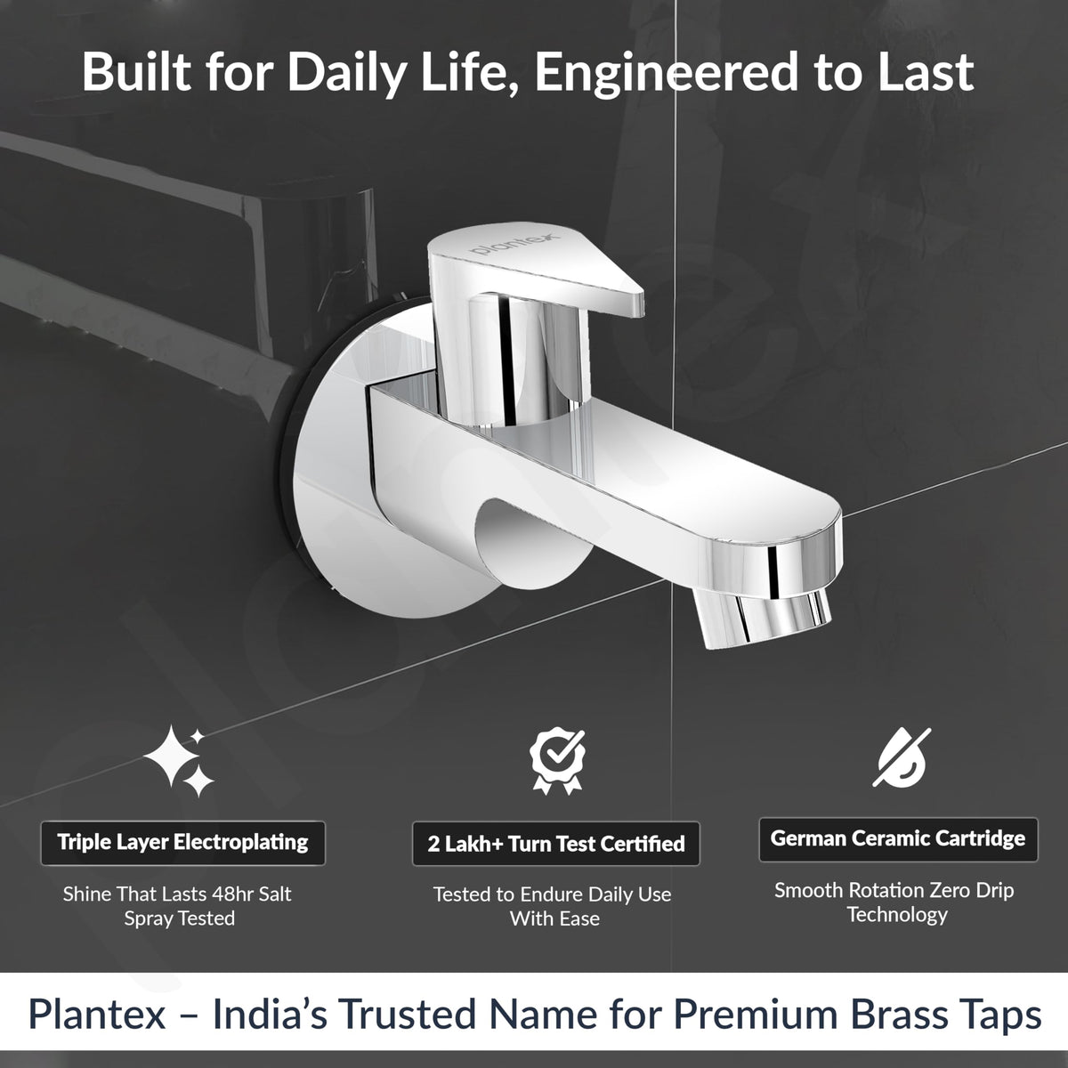 Plantex Pure Brass PAC-1802 Bib Cock Water Tap with Water Saving Aerator/Bib Tap with Brass Wall Flange and Teflon Tape-7 Year Warranty (Mirror Chrome Finish)-2